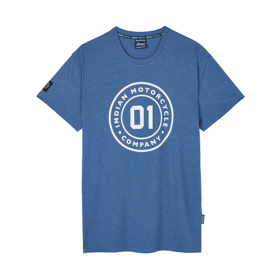 Men's 01 Icon Print T-shirt, Blue - Indian Motorcycle Jacket