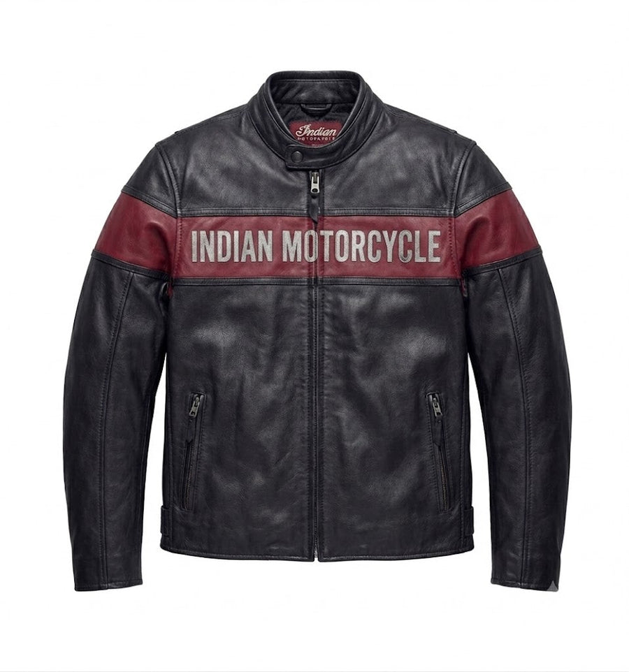 Men’s Black Stylish Victory Lane Motorcycle Leather Jacket - Indian Motorcycle Jacket