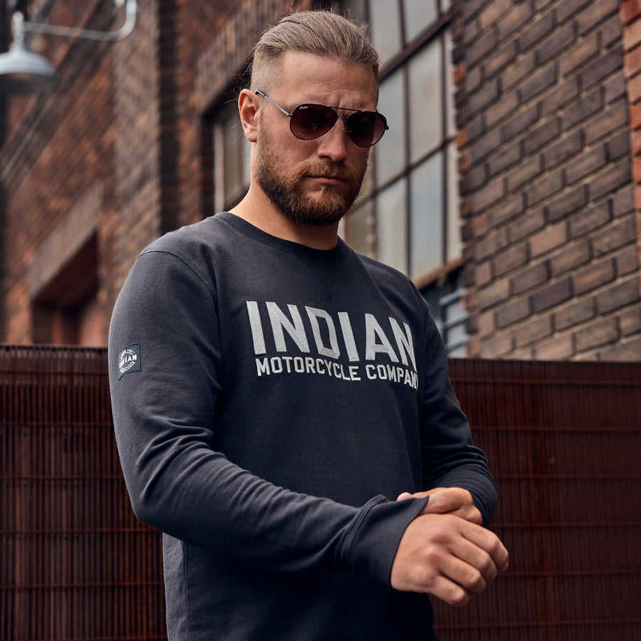 Men's Chainstitch Embroidery Longsleeve T-Shirt, Black - Indian Motorcycle Jacket