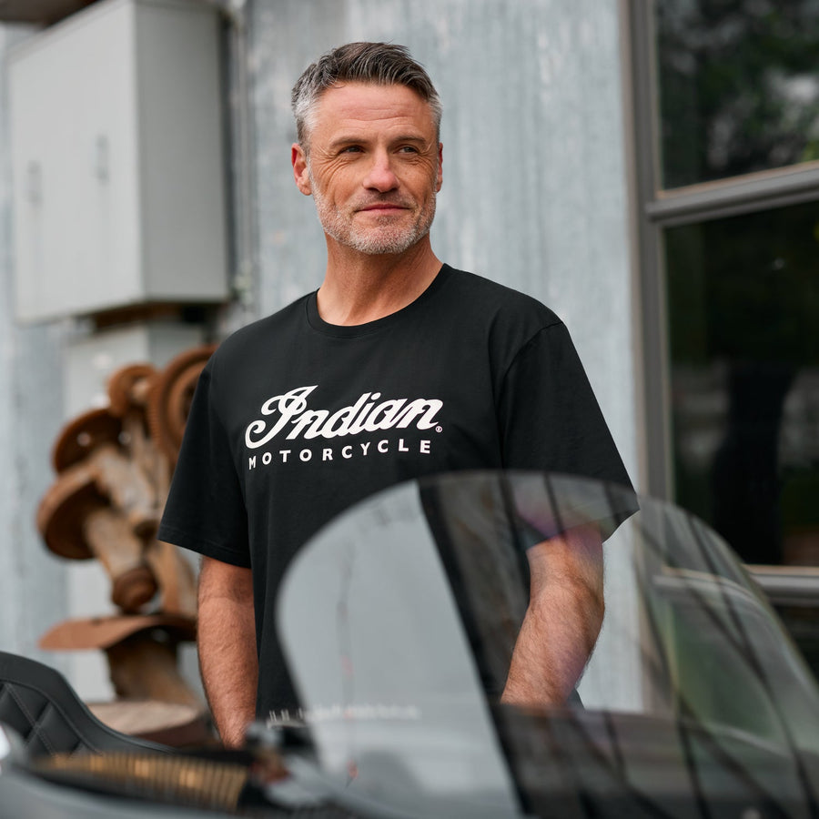 Men's Essential Script Logo T-Shirt, Black - Indian Motorcycle Jacket