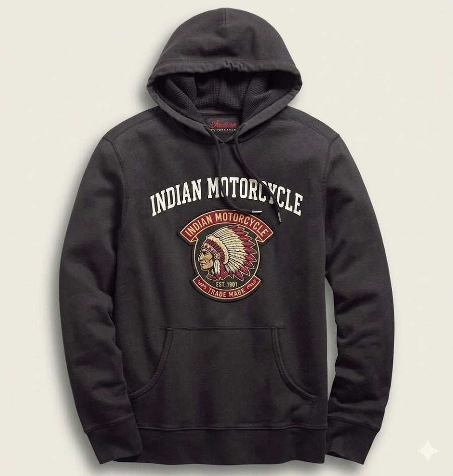 Men's Felt Patch Pullover Hoodie - Indian Motorcycle Jacket