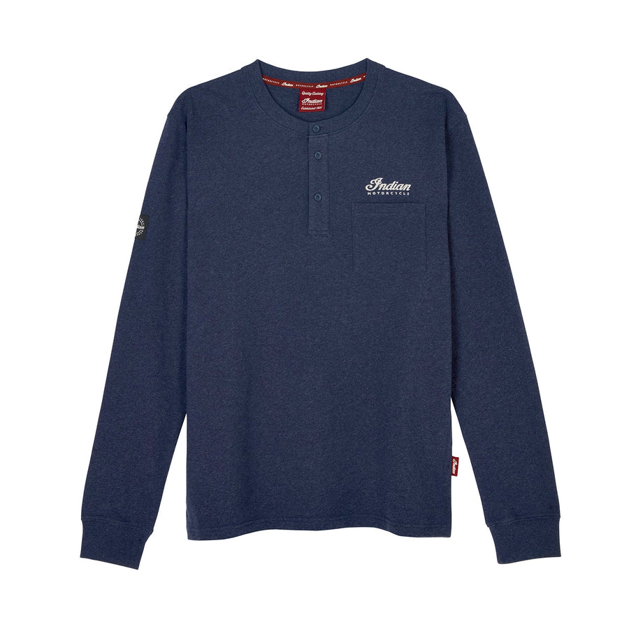 Men's Headdress Pocket Henley LS T-shirt, Navy - Indian Motorcycle Jacket