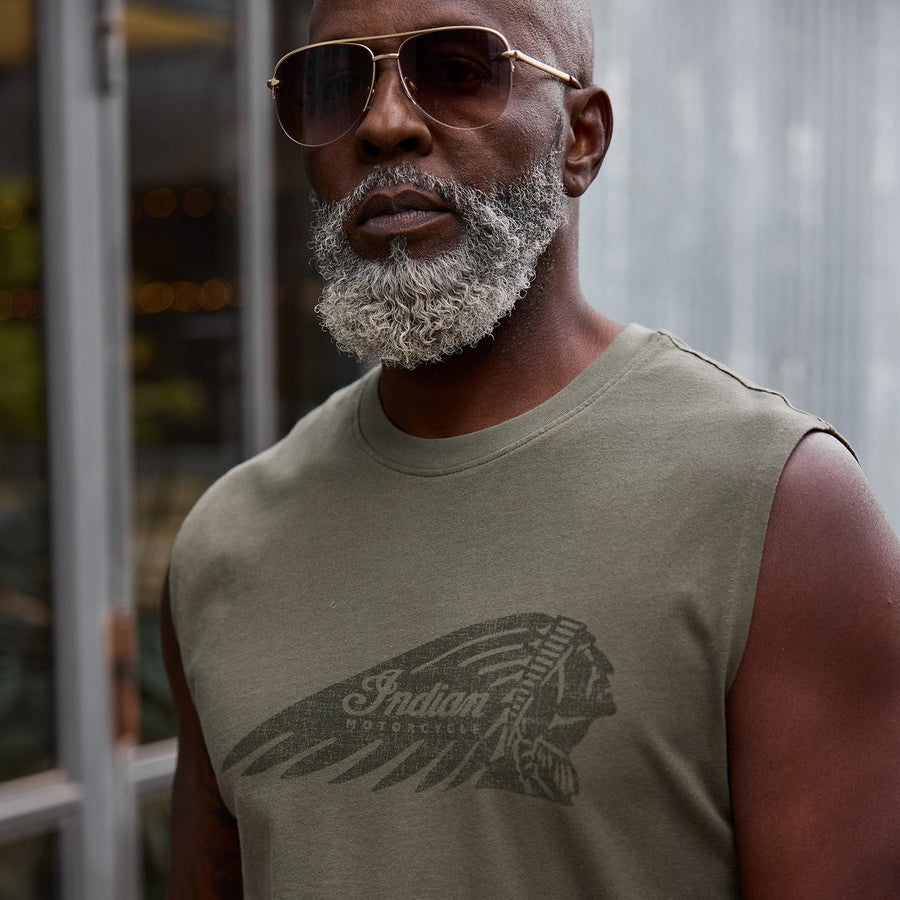 Men's Headdress Print Tank, Green - Indian Motorcycle Jacket