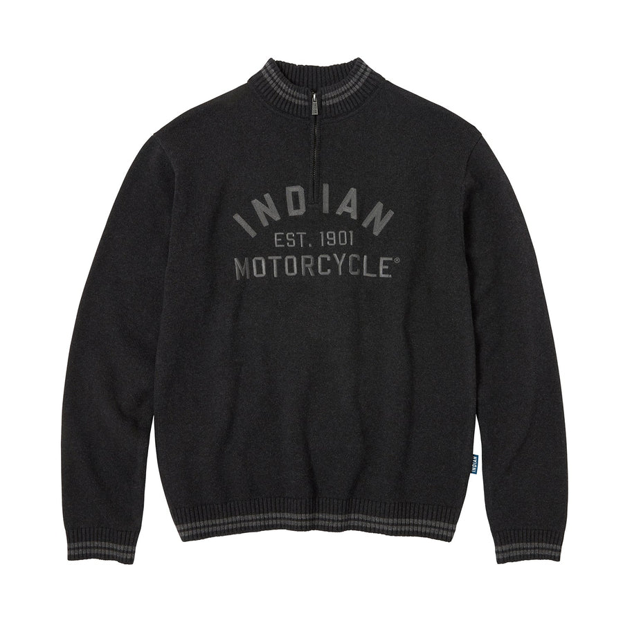 Men's Knitted Embroidered Logo Top, Black - Indian Motorcycle Jacket