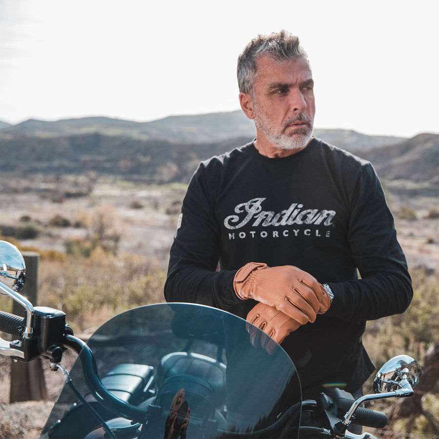 Men's Long Sleeve Script Logo T-Shirt, Black - Indian Motorcycle Jacket