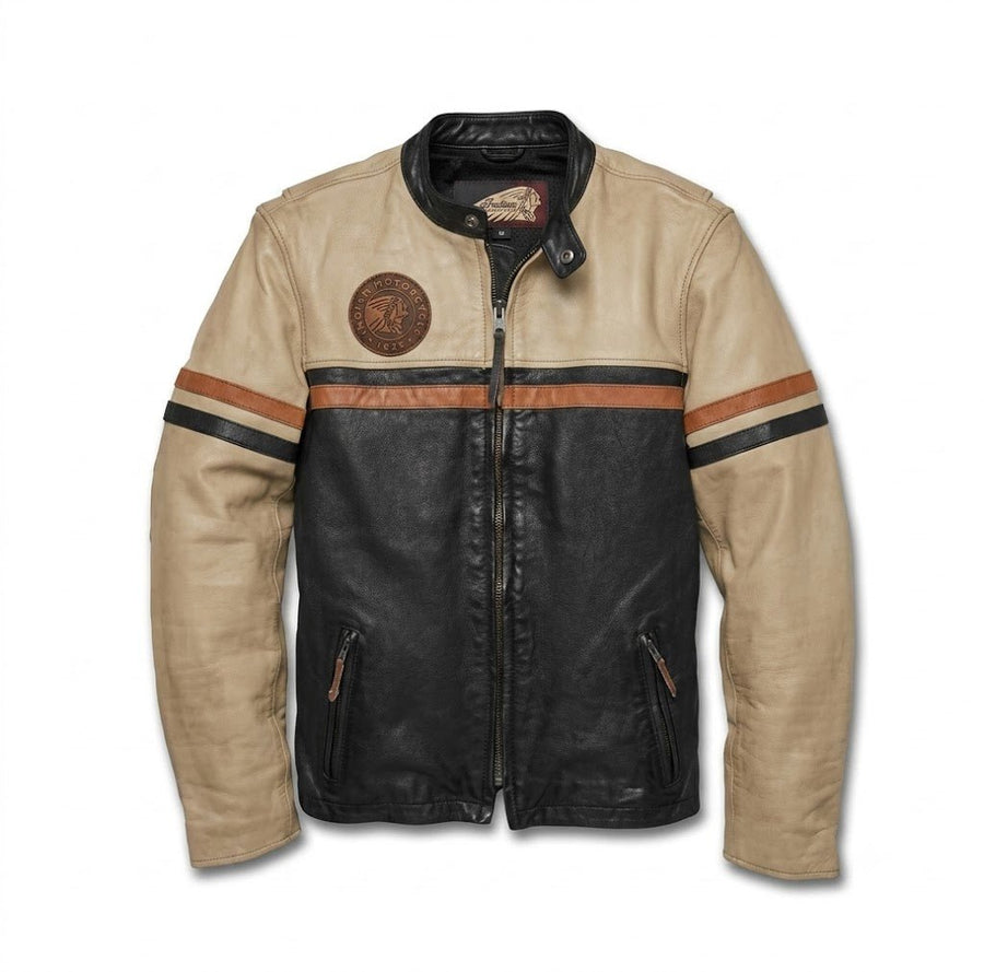Men's Mid-Weight Colorblocked Leather Jacket - Indian Motorcycle Jacket