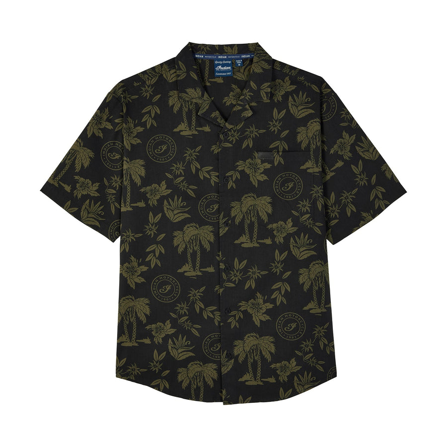 Men's Palm Print Script Icon Shirt, Green - Indian Motorcycle Jacket