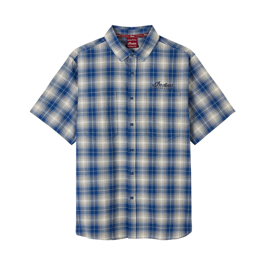 Men's Pasadena Plaid SS Shirt, Blue - Indian Motorcycle Jacket