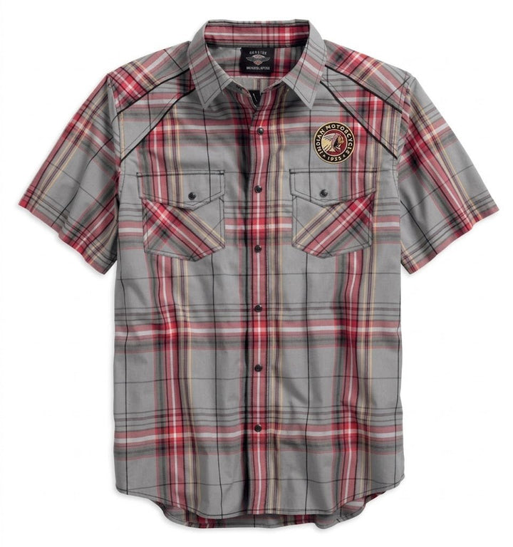 Men's Piping Accent B&S Logo Plaid Woven Shirt