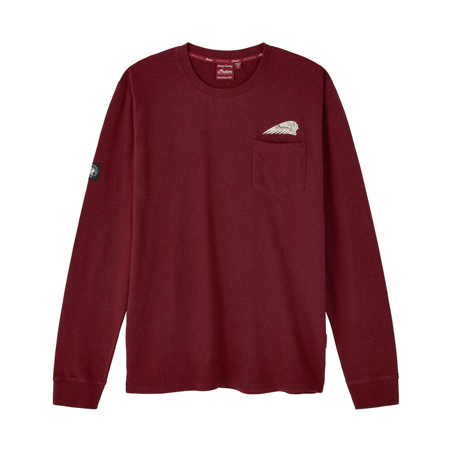 Men's Script Icon Pocket Long Sleeve T-Shirt, Port - Indian Motorcycle Jacket