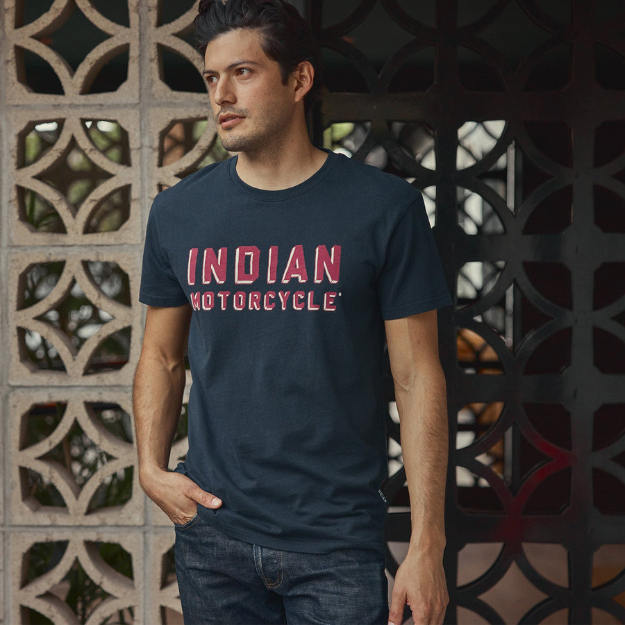 Men's Shadow Block Logo T-Shirt, Navy - Indian Motorcycle Jacket