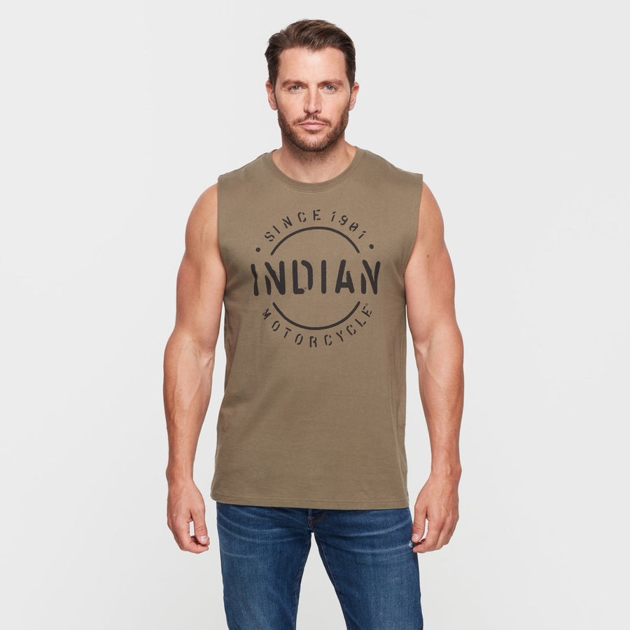 Men's Stencil Block Icon Tank, Khaki - Indian Motorcycle Jacket