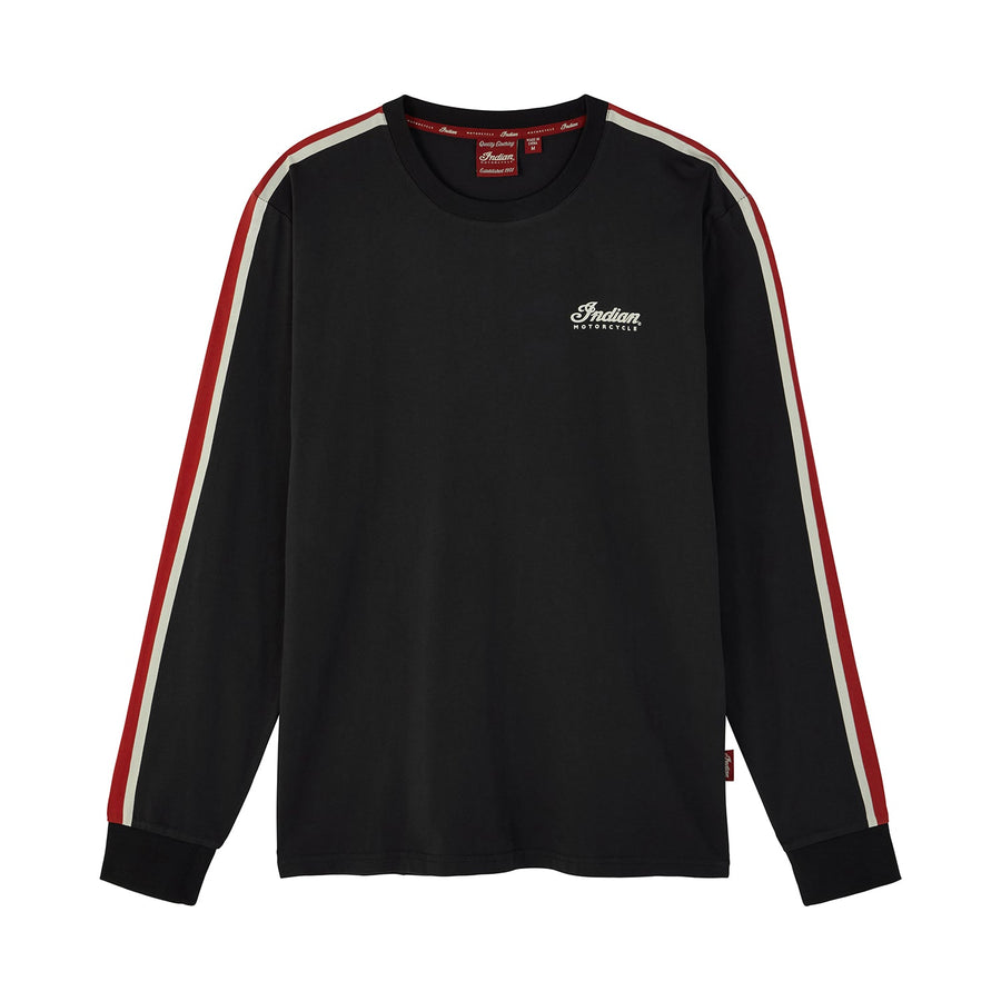 Men's Striped Sleeves Headdress Long Sleeve T-Shirt, Black - Indian Motorcycle Jacket