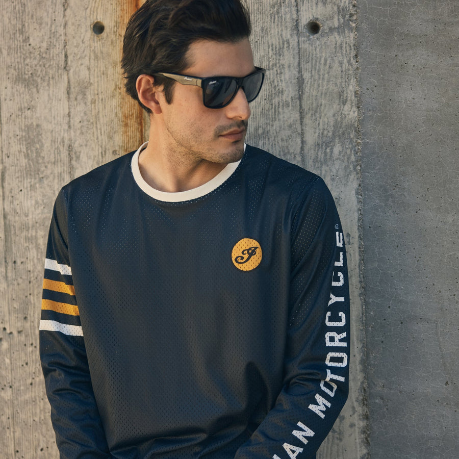 Men's Vintage Speedway Long Sleeve Jersey, Navy - Indian Motorcycle Jacket
