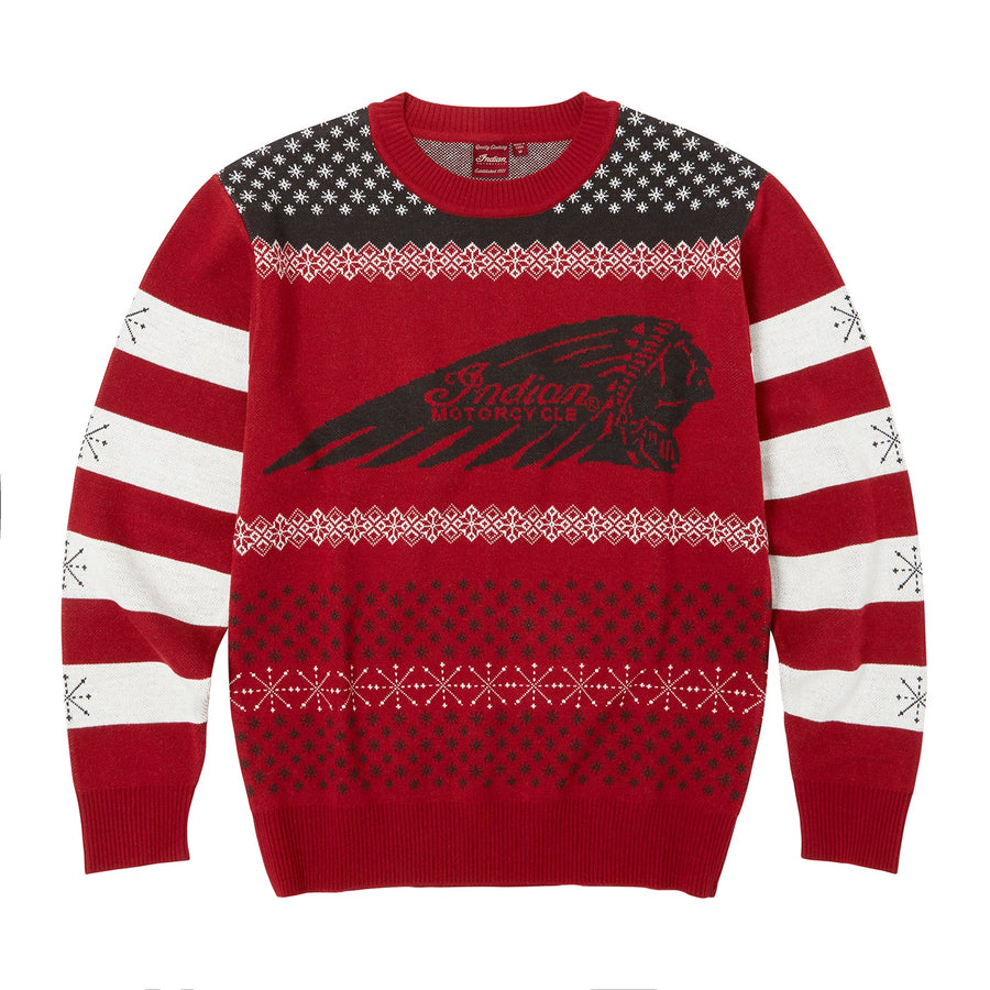 Unisex Headdress Holiday Sweater, Red - Indian Motorcycle Jacket