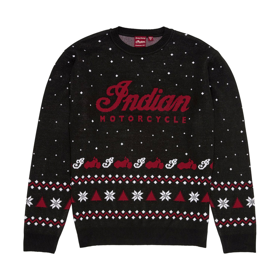 Unisex Script Holiday Sweater, Black - Indian Motorcycle Jacket