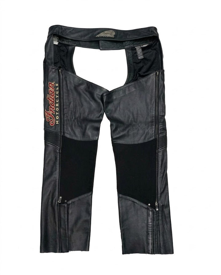 Vintage Men's Indian Motorcycle Deluxe Black Leather Chaps