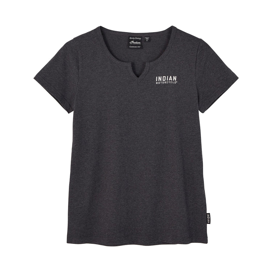 Women's Block Logo Notch Neck T-Shirt, Gray - Indian Motorcycle Jacket