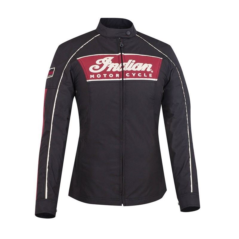 Women's Casual Lightweight Retro Jacket with Red Stripe, Black - Indian Motorcycle Jacket
