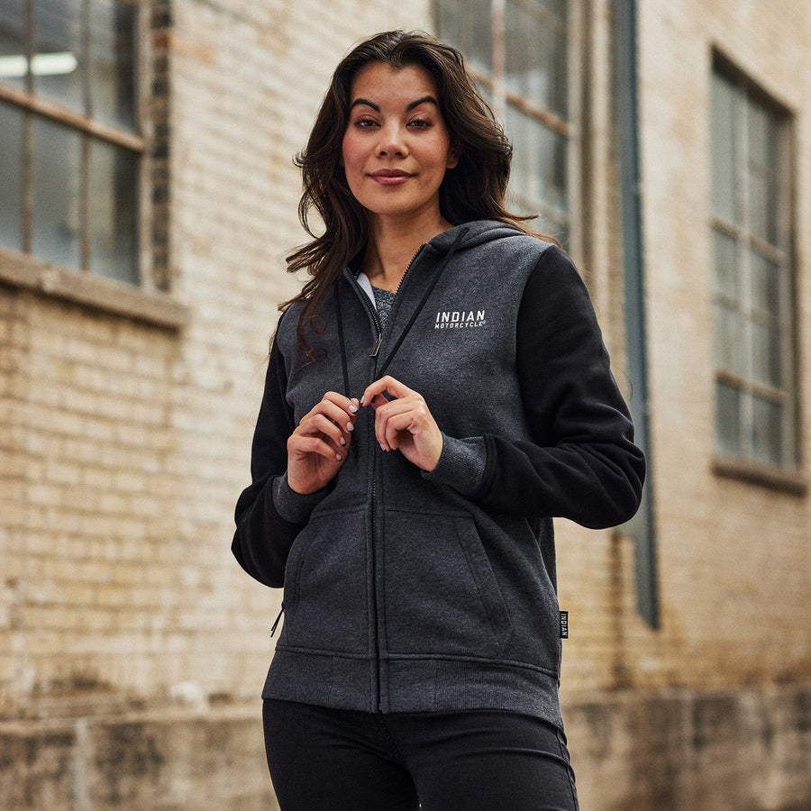 Women's Charcoal Black Contrast Hoodie, Gray - Indian Motorcycle Jacket