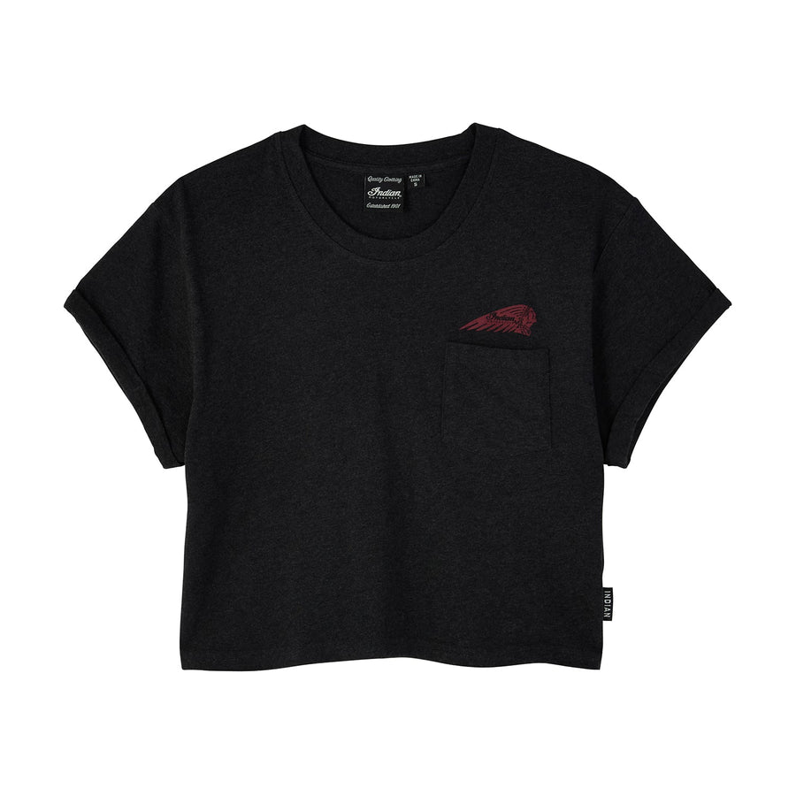 Women's Circle Block Cropped T-Shirt, Black - Indian Motorcycle Jacket
