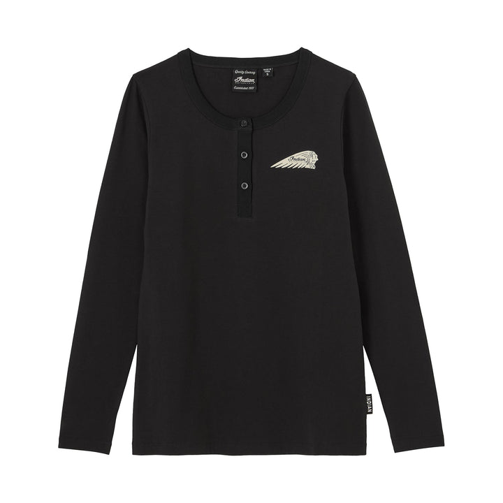 Women's Circle Block Logo Henley Long Sleeve T-Shirt, Black