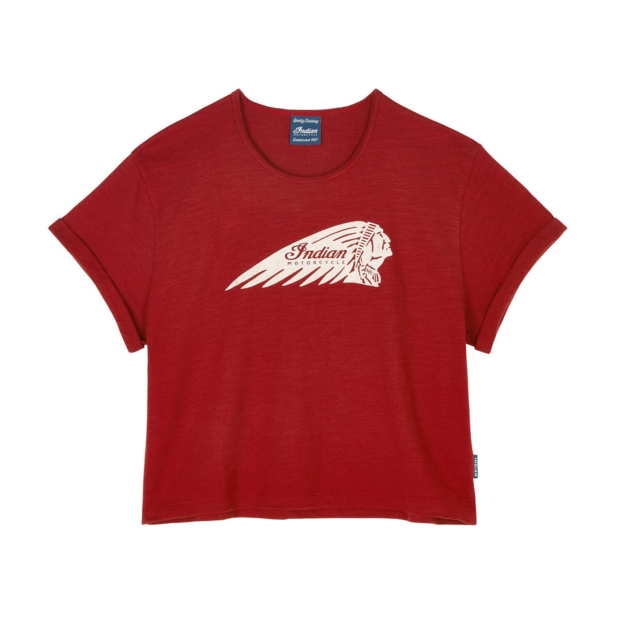 Women's Cropped Headdress T-shirt, Red - Indian Motorcycle Jacket