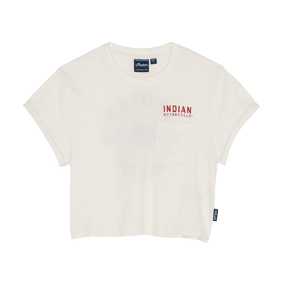 Women's Cropped Legendary Pocket T-Shirt, White - Indian Motorcycle Jacket