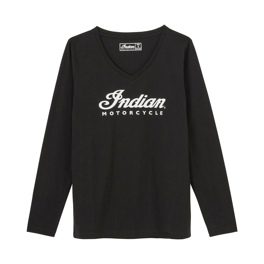 Women's Essential Script Logo Long Sleeve T-Shirt, Black - Indian Motorcycle Jacket