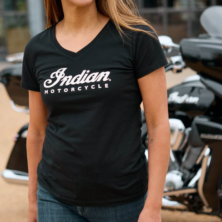 Women's Essential Script Logo T-Shirt, Black - Indian Motorcycle Jacket