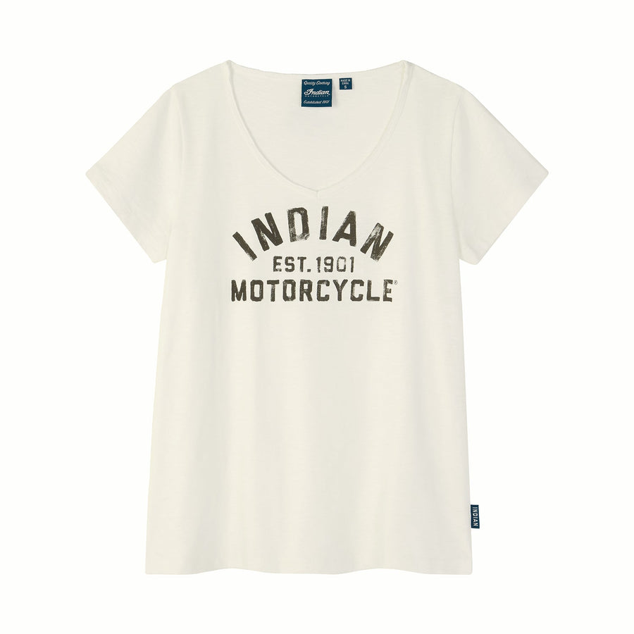 Women's EST. 1901 Block Printed T-Shirt, White - Indian Motorcycle Jacket