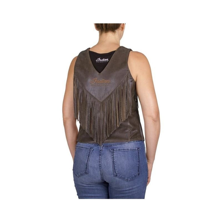 Women's Fringed Leather Fashion Vest, Brown