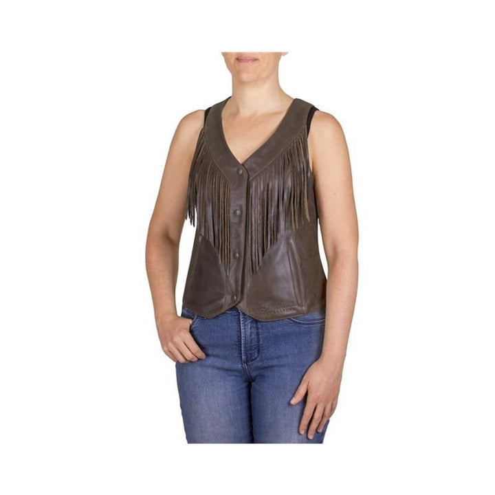 Women's Fringed Leather Fashion Vest, Brown