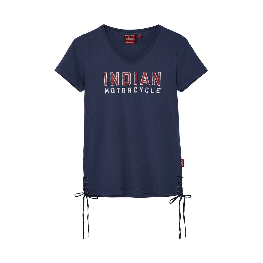 Women's Glitter Logo Tie T-Shirt, Navy - Indian Motorcycle Jacket