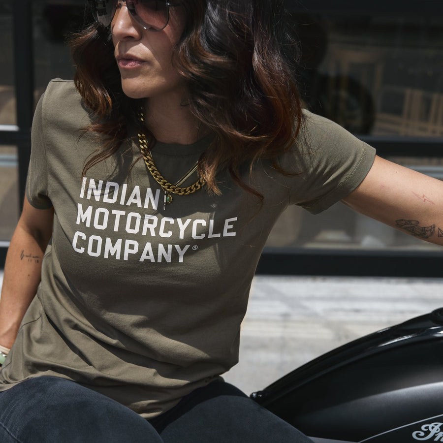 Women's Indian Motorcycle Company Logo T-Shirt, Green - Indian Motorcycle Jacket