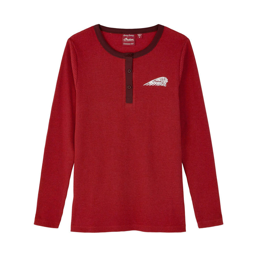 Women's Script Icon Henley Long Sleeve T-Shirt, Red - Indian Motorcycle Jacket