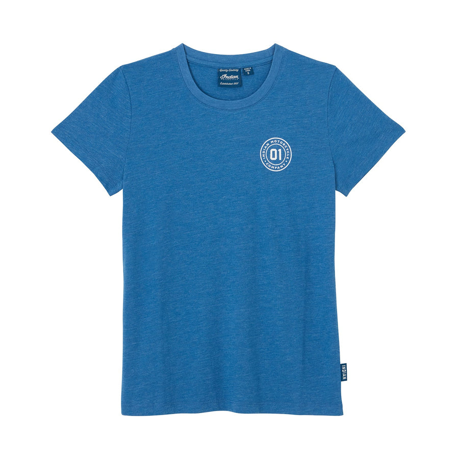 Women's Vertical Logo Printed T-Shirt, Blue - Indian Motorcycle Jacket