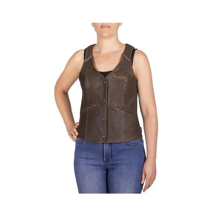 Women's Vintage Indian Motorcycle Leather Vest, Brown